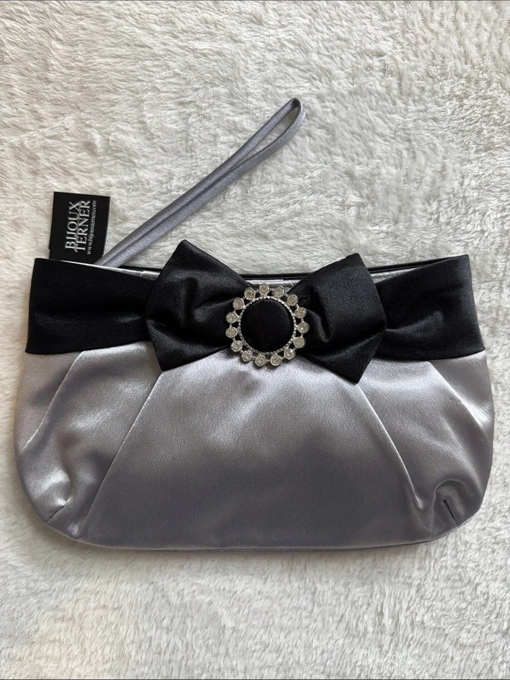 Bijoux Terner NWT Silver & Black Satin Evening Clutch Bag